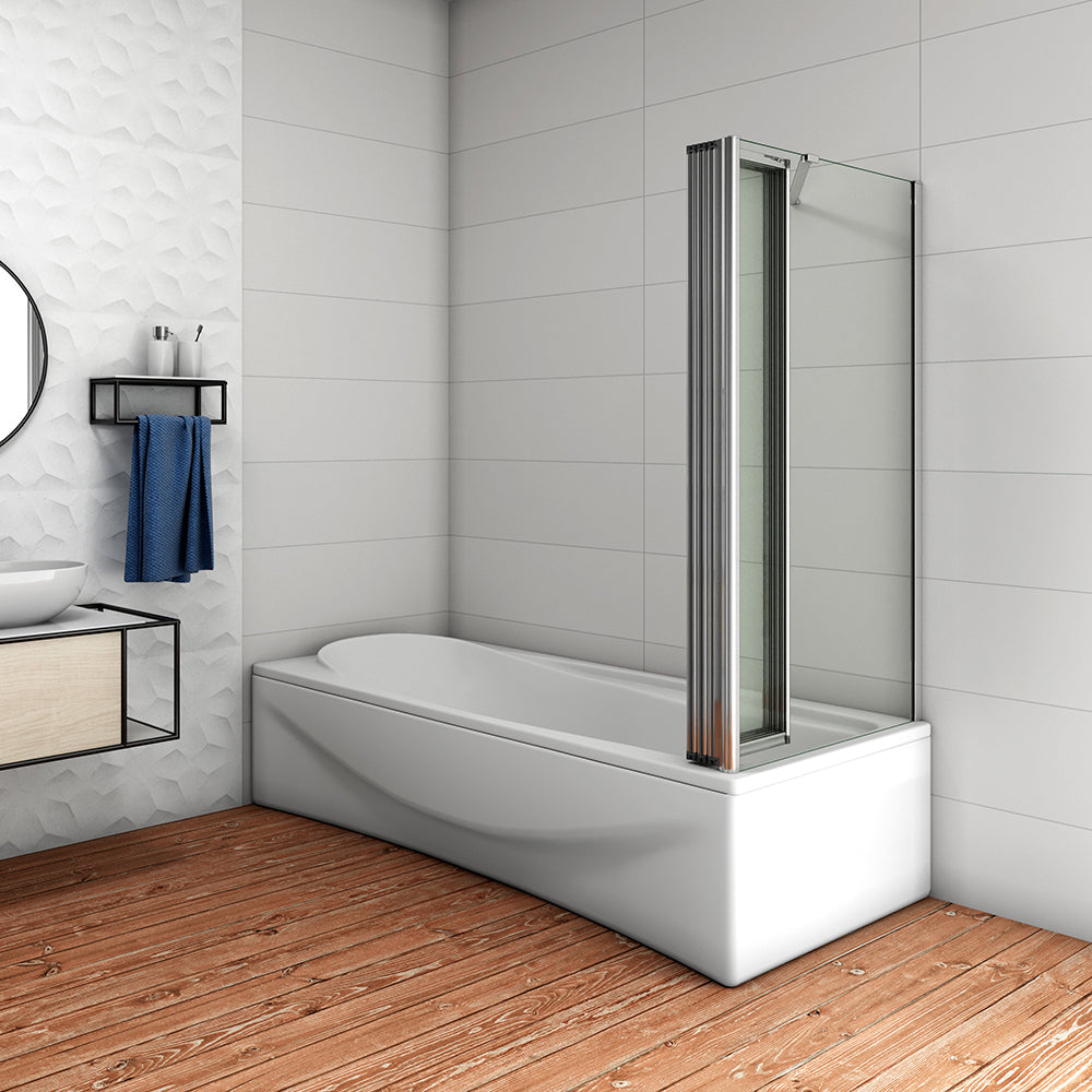 120cm Parete Doccia Sopravasca Angolare 5 Ante Pieghevoli Vetro con Parete Laterale 70cm Vetro Temperato Trasparente Telai Cromi Lucidi