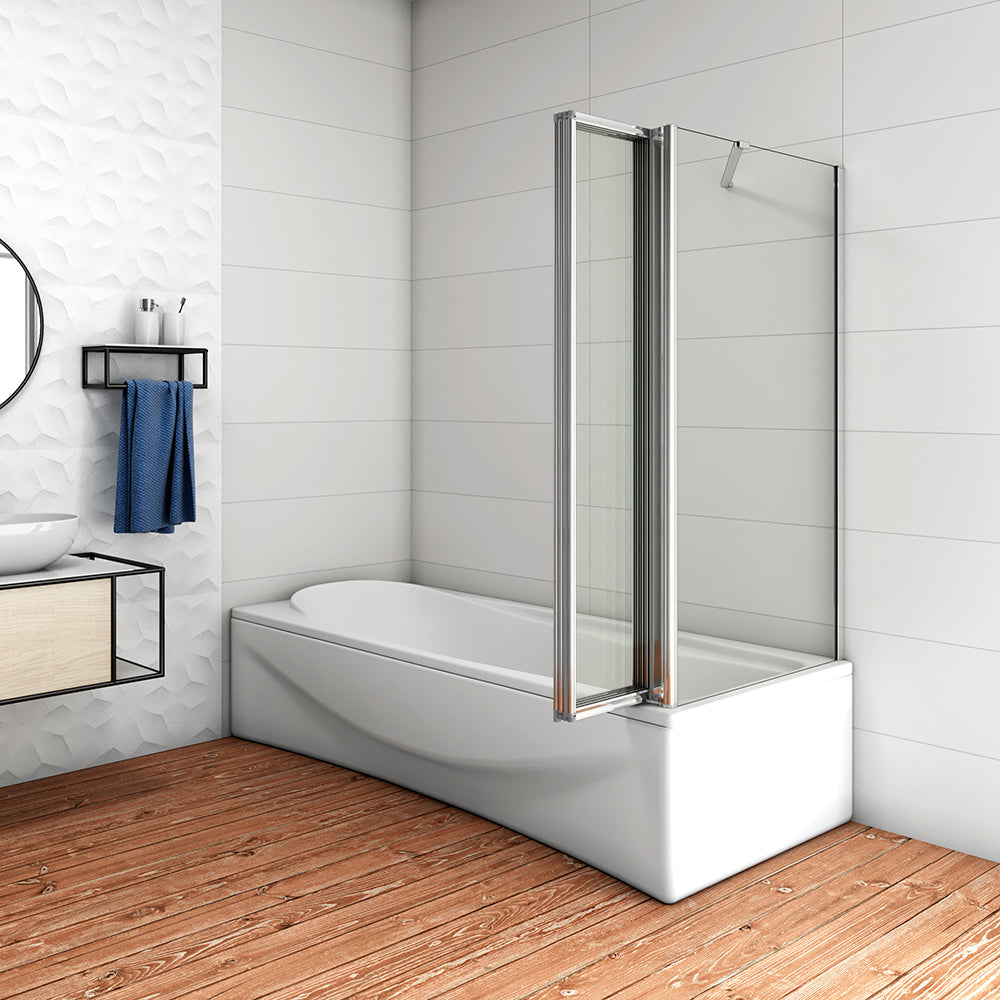 100cm Parete Doccia Sopravasca Angolare 4 Ante Pieghevoli Vetro con Parete Laterale Vetro Temperato Trasparente Telai Cromi Lucidi