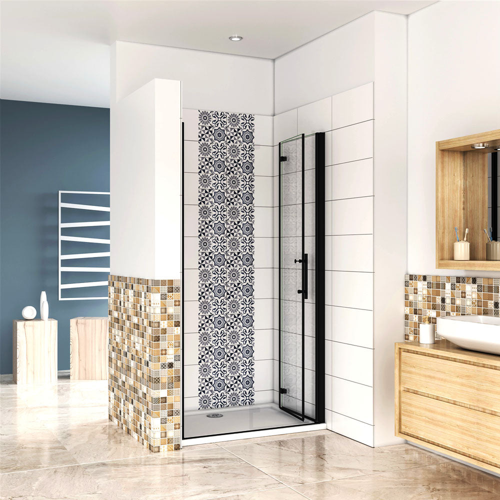 Aica Porta Doccia per Nicchia Apertura Battente Pieghevole in Vetro Temperato Trasparente 5 mm Anticalcare Telaio Nero Opaco