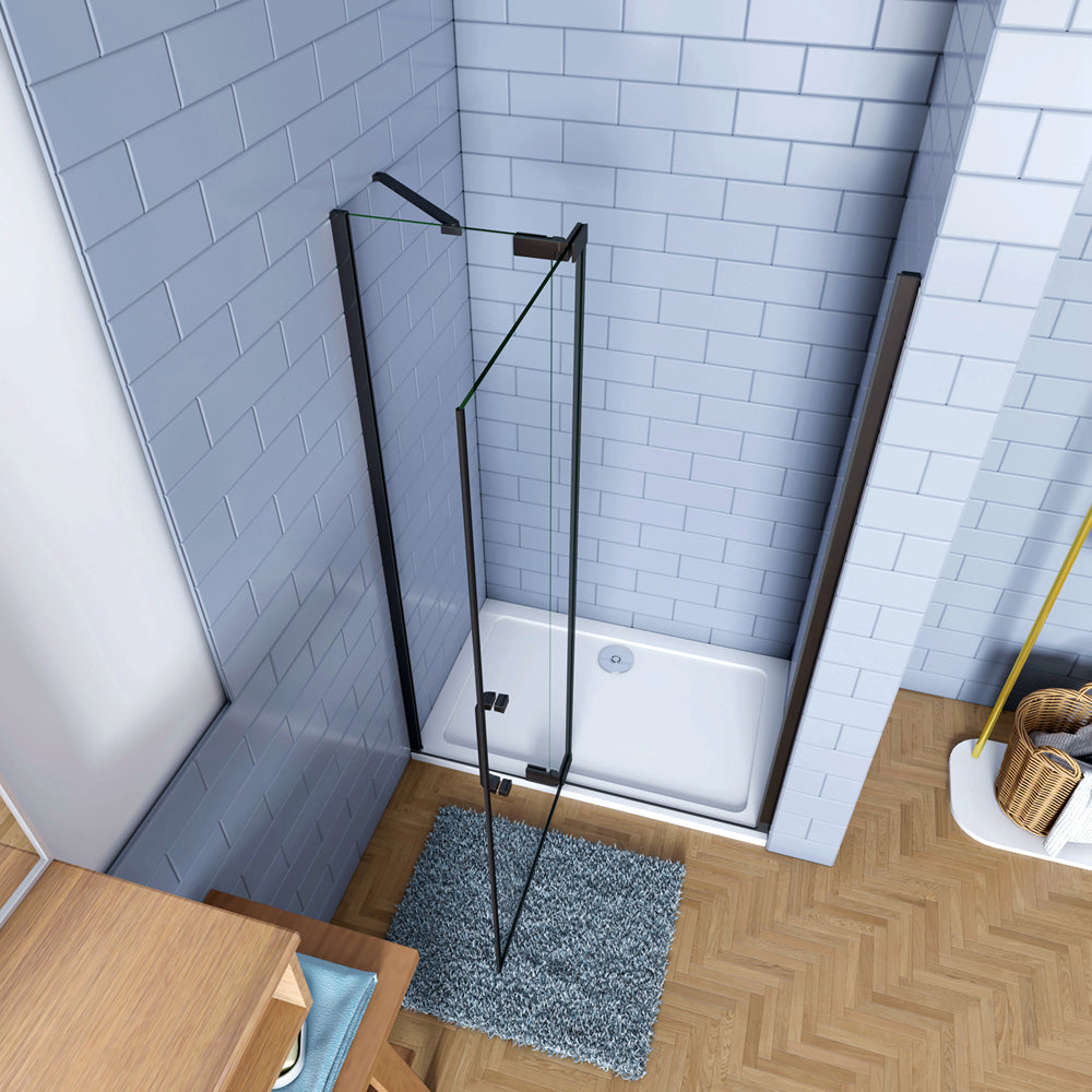 Porta Doccia per Nicchia Apertura Battente 2 Pannelli in Vetro Temperato 8 mm Anticalcare Telaio Nero Opaco