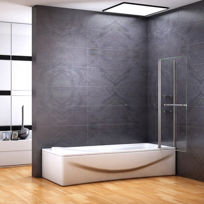 Aica Sopravasca Parete Doccia Per Vasca Girevole 180° Vetro Temperato 6mm Trasparente Inclusi Due Ripiani Maniglia Portasciugamani 100x140cm