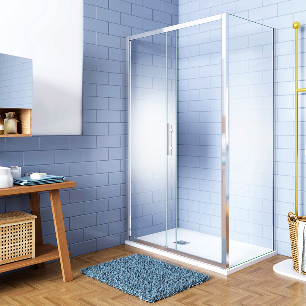 190cm Box Doccia Angolare Porta Scorrevole con Parete Fissa in Vetro Temperato Serigrafato Opaco Graduale Profili Cromato Lucido