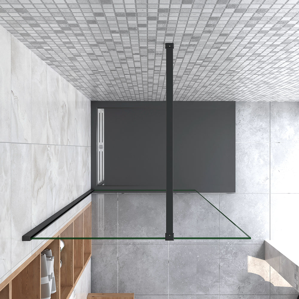 Aica Parete Fissa Doccia Walk In 40-120x200cm in Vetro 8 mm Temperato Trasparente Anticalcare Con Barra Stabilizzatrice Profilo Nero Opaco