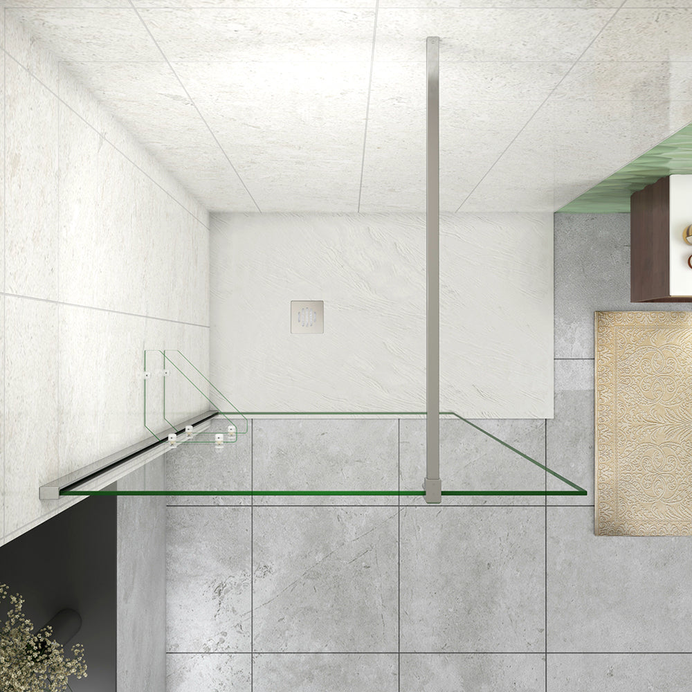 Box Doccia Walk In Parete Fissa Vetro Temperato da 8mm Anticalcare Due Ripiani Mensole Cromato Lucido Barra Stabilizzatrice da 90/140 cm Tagliabile