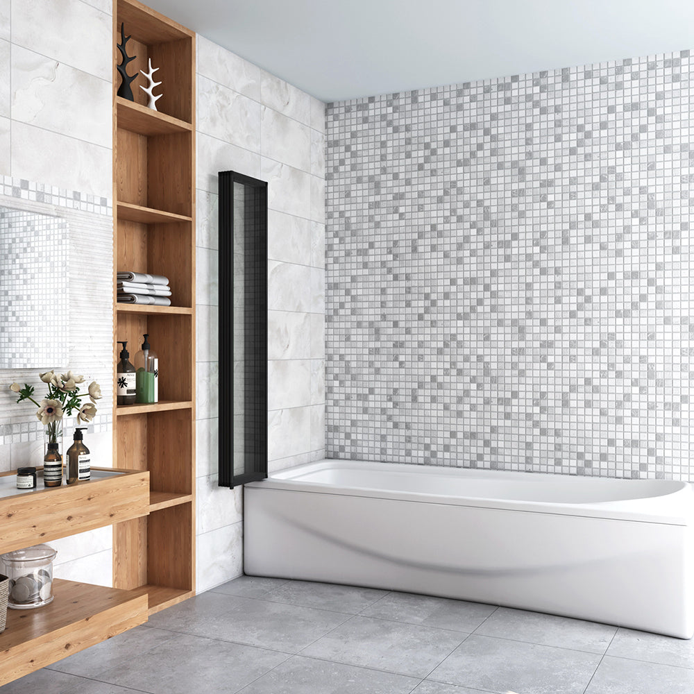 120x140cm Sopravasca Parete Doccia per Vasca 5 Antine Pieghevoli a Libro Vetro Temperato Trasparente Da 4mm Profilo Nero Opaco