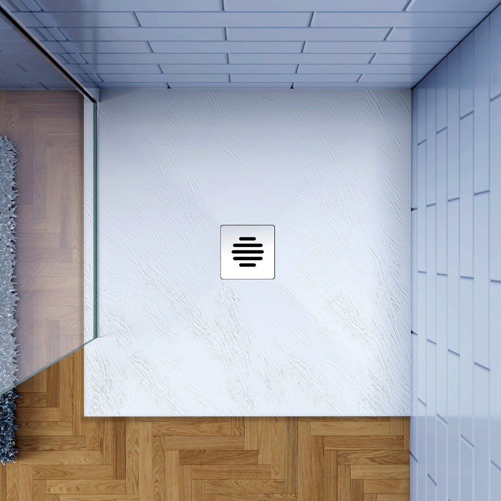 Piatto Doccia Bianco di Spessore da 3cm Ultrasottile in Marmo e Resina Effetto Ardesia Ruvido Piletta e Tubo inclusi