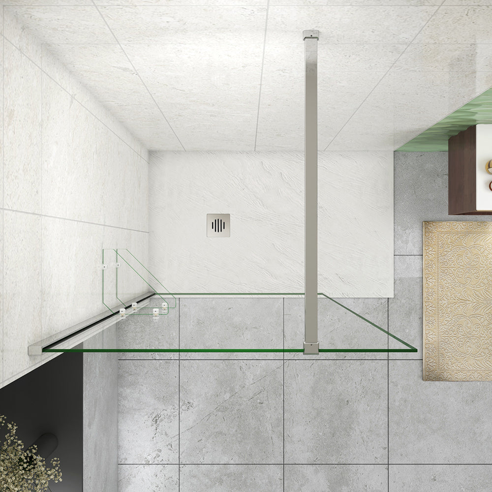 Box Doccia Walk In Parete Fissa Vetro Temperato da 8mm Anticalcare Due Ripiani Mensole Cromato Lucido Barra Stabilizzatrice da 90/140 cm Tagliabile