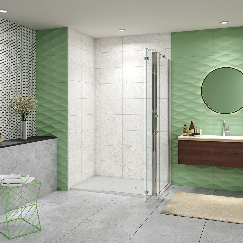 185 cm Box Doccia Walk In Parete Fissa + Porta Pieghevole Vetro da 6mm Temperato Anticalcare Barra Stabilizzatrice 45cm Cromo Lucido