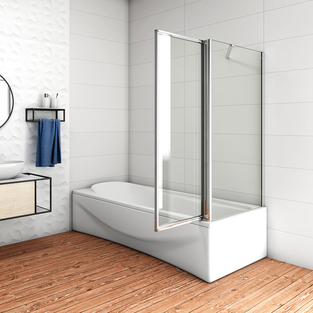 120cm Parete Doccia Sopravasca Angolare 2 Ante Pieghevoli Vetro con Parete Laterale 70-80cm Vetro Temperato Trasparente Telai Cromi Lucidi