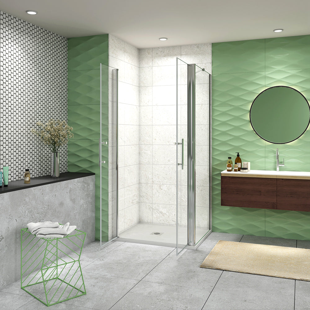 185cm Box Doccia Angolare Porta Battente Saloon Parete Fissa Vetro da 6mm Temperato Anticalcare Barra Stabilizzatrice 45cm Cromo Lucido