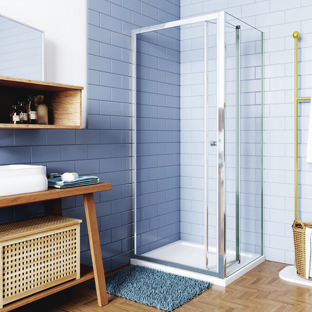 Aica 185cm Box Doccia Angolare Porta a Soffietto con Parete Fissa in Vetro Temperato Trasparente 5 mm Profilo Cromo Lucido