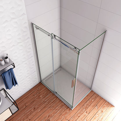 195cm Box Doccia Angolare Porta Scorrevole con Parete Fissa in Vetro da 6mm Temperato Trasparente Cromo Lucido