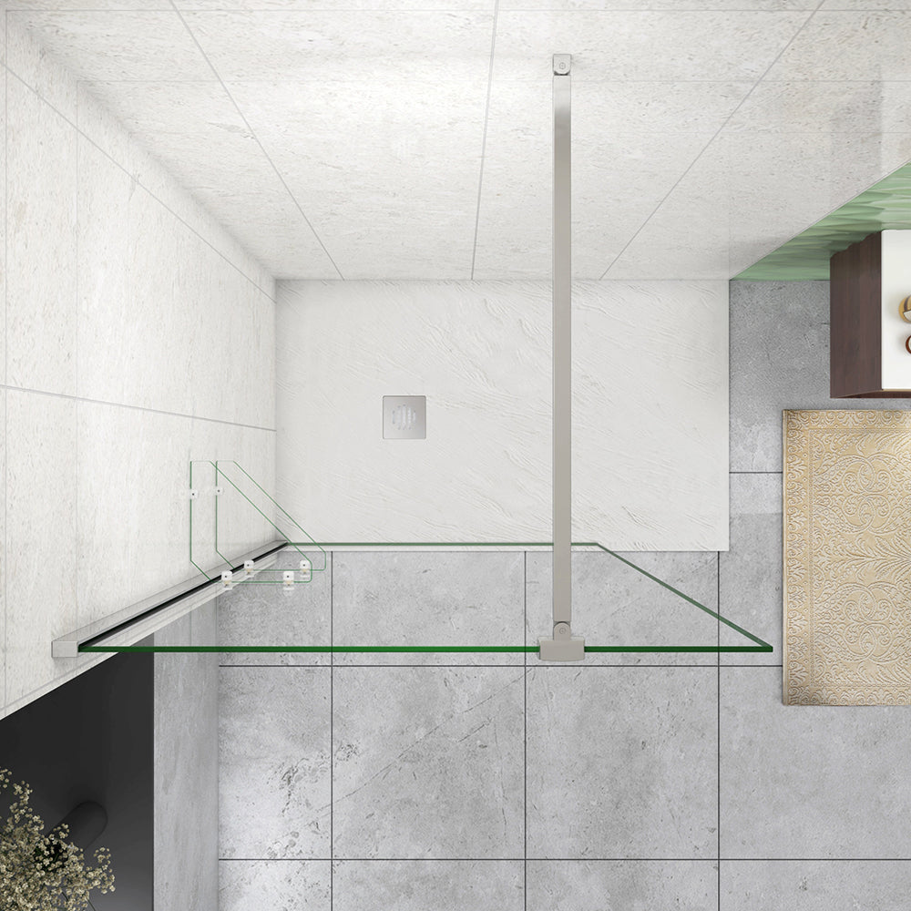 Doccia Walk In Parete Fissa in Vetro Temperato Anti-frantumi Anticalcare da 8mm Striscia Opaca Centrale con Barra Stabilizzatrice