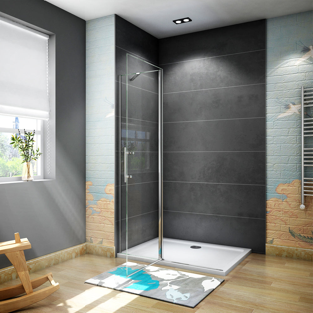 Parete Doccia Paretina Fissa + Paretina Mobile in Vetro Anticalcare Barra Stabilizzatrice e Telaio Cromato Lucido 75x195