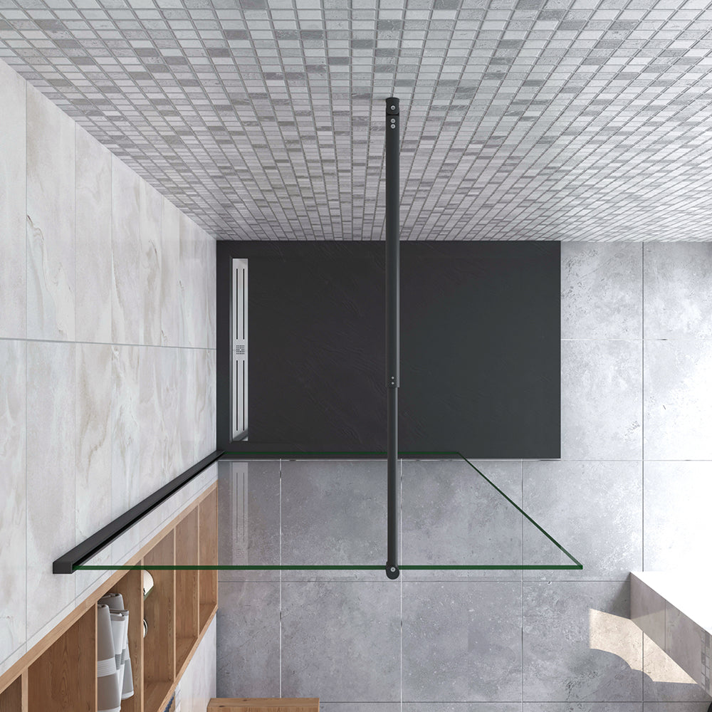 Aica Parete Fissa Doccia Walk In 40-120x200cm in Vetro 8 mm Temperato Trasparente Anticalcare Con Barra Stabilizzatrice Profilo Nero Opaco