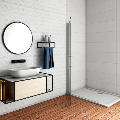 WALK IN Parete Doccia Movibile Pivotante 187/197cm in Vetro 6mm Trasparente Temperato Anticalcare Telaio Cromato Lucido