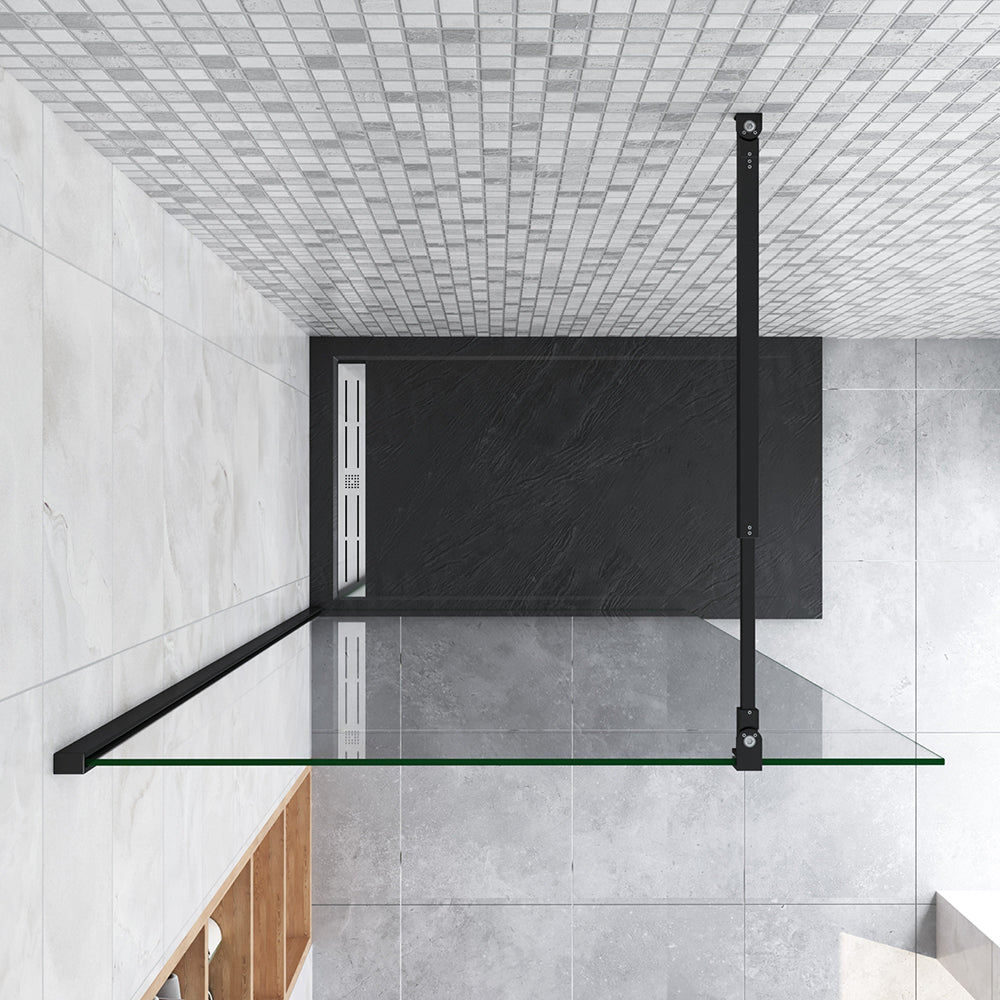 Box Doccia Walk In Parete Fissa in Vetro Temperato da 10mm Trasparente Anticalcare Barra Stabilizzatrice Nero Opaco