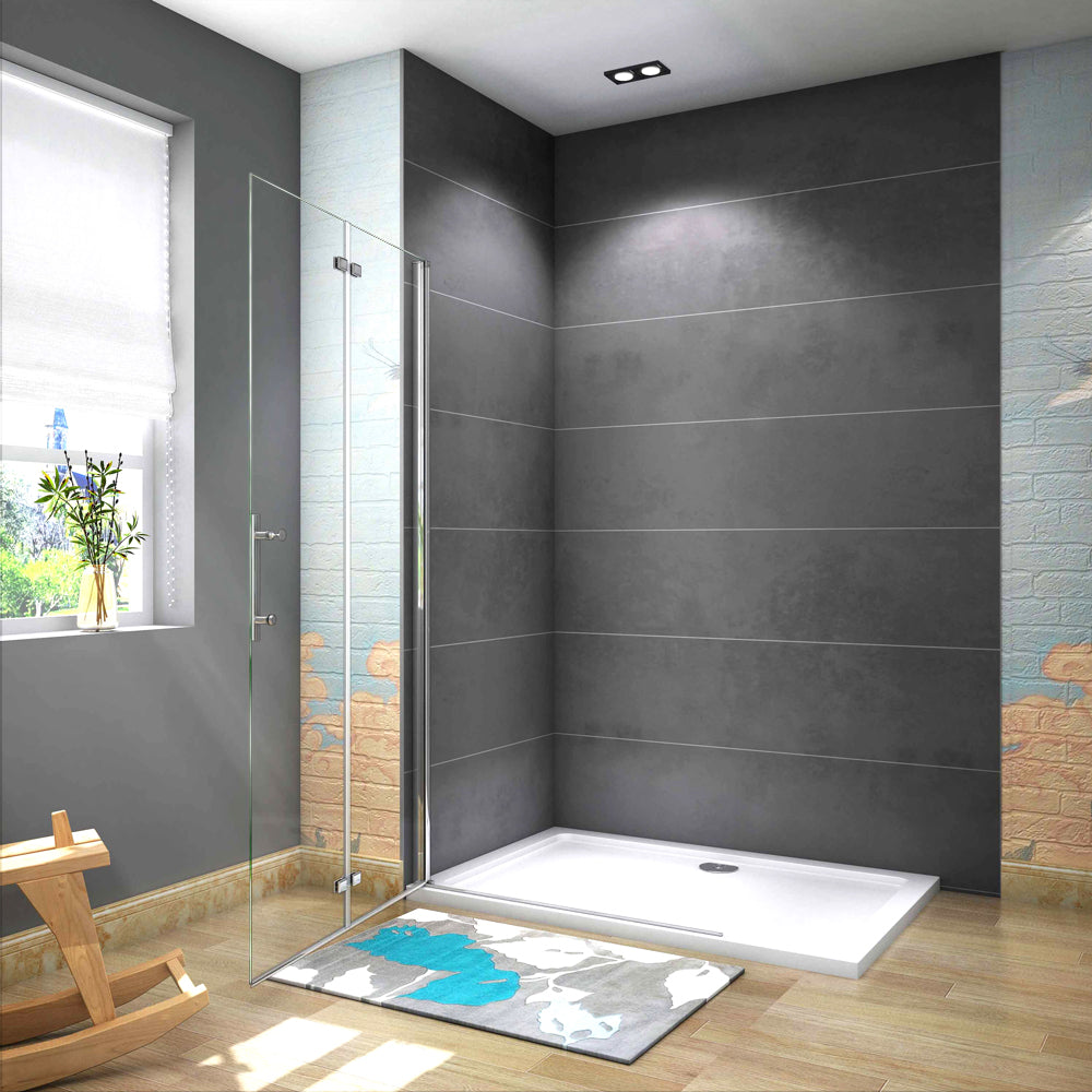 Aica Walk in Parete Doccia Movibile 2 Pannelli Pieghevoli a Libro in Vetro 6 mm Trasparente Temperato Anticalcare Telaio Cromato Lucido 105x185