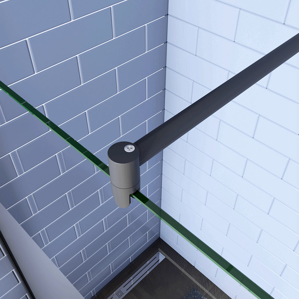 Aica Doccia Walk In 200cm Parete Fissa in Vetro Anti-frantumi Anticalcare da 8 mm Striscia Opaca Centrale Barra Stabilizzatrice Nero Opaco