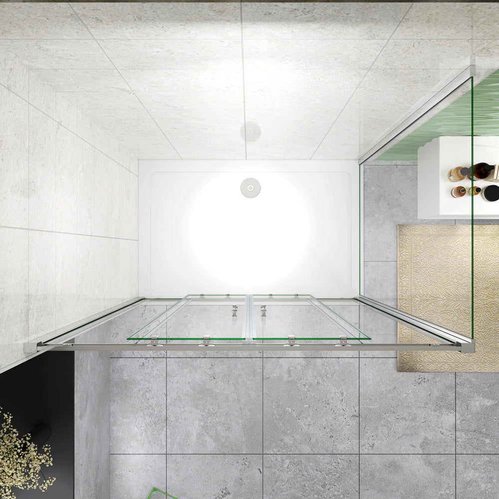 185 cm Box Doccia Angolare Porta Scorrevole con Parete Fissa Vetro 5mm Ingresso Centrale Temperato Trasparente Profilo Cromato Lucido