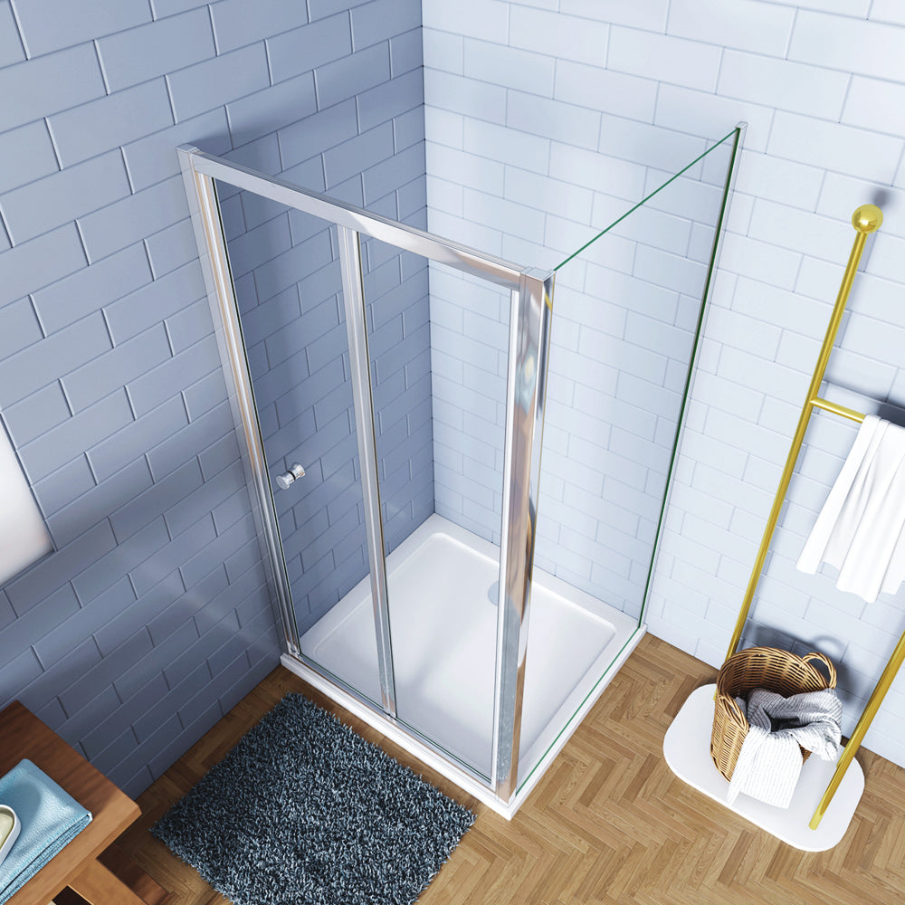 Aica 185cm Box Doccia Angolare Porta a Soffietto con Parete Fissa in Vetro Temperato Trasparente 5 mm Profilo Cromo Lucido