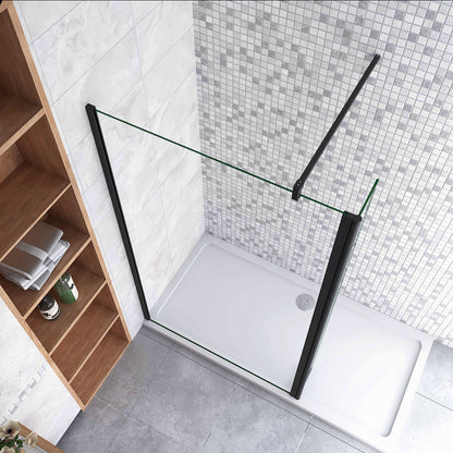 Box Doccia Walk in Due Pareti una Fissa? Mobile Vetro 8mm Temperato Trasparente Anticalcare Barra Stabilizzatrice Nero Opaco