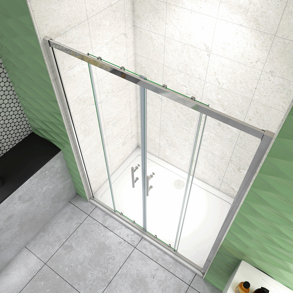 Porta Doccia Per Nicchia Doppie Ante Scorrevoli Ingresso Centrale In Vetro 5mm Temperato Trasparente Profilo Cromo Lucido