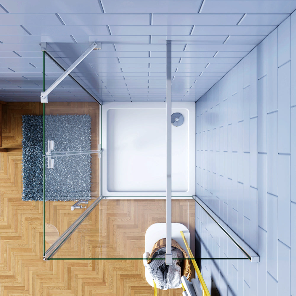 Aica 195 cm Box Doccia Angolare Porta Battente Vetro 6mm Temperato Anticalcare Trasparente con Parete Fissa con 2 Barre Stabilizzatrici Cromo Lucido