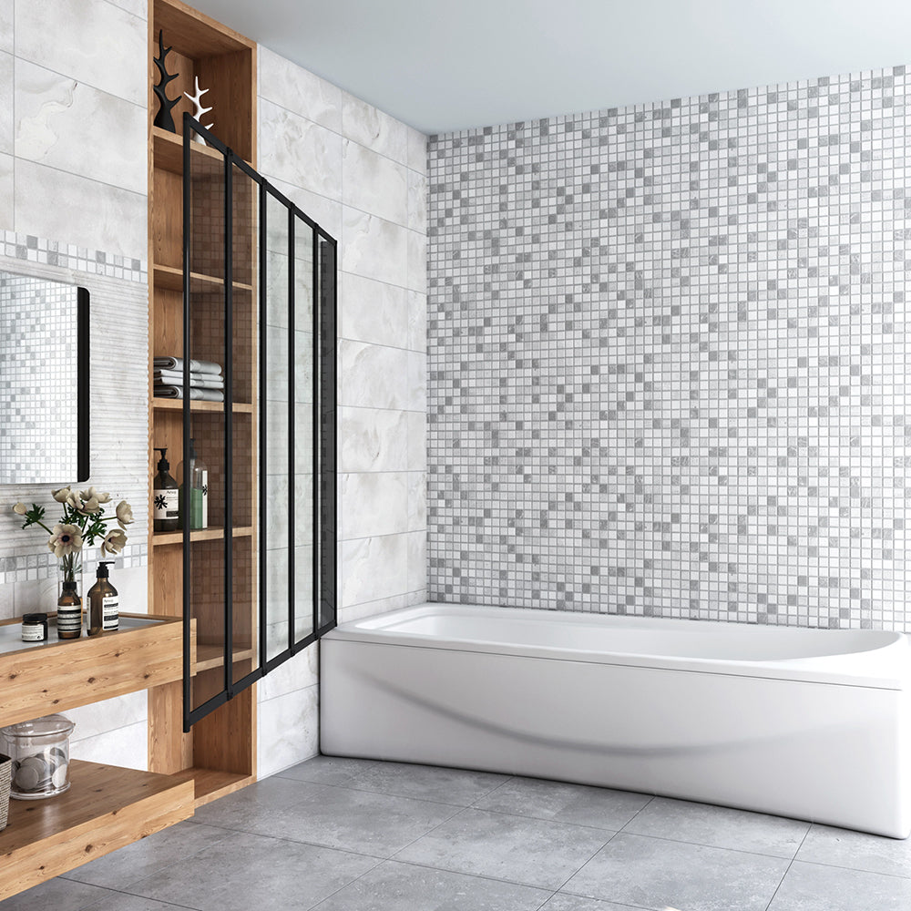 120x140cm Sopravasca Parete Doccia per Vasca 5 Antine Pieghevoli a Libro Vetro Temperato Trasparente Da 4mm Profilo Nero Opaco