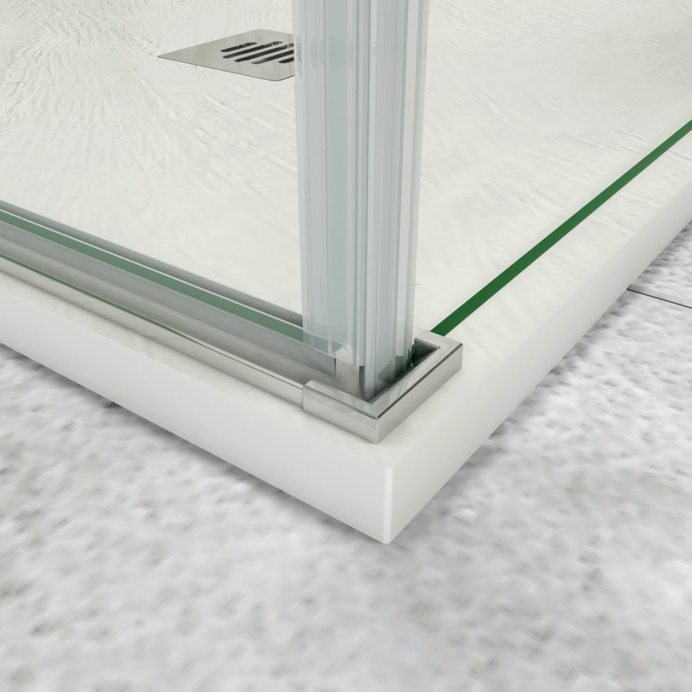 185cm Box Doccia a Tre Lati Porta Battente Doppia Parete Fissa Vetro da 6mm Temperato Anticalcare Barra Stabilizzatrice 45cm Cromo Lucido