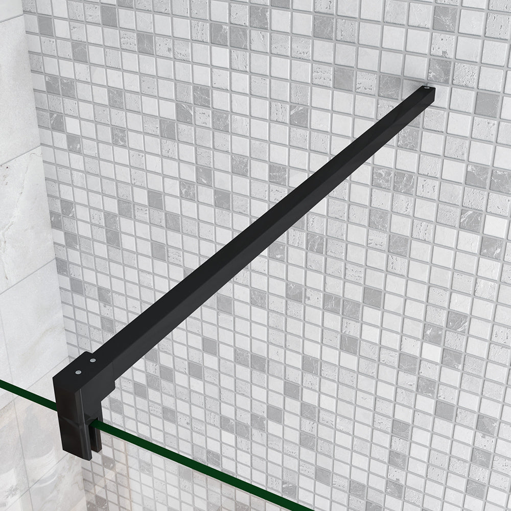 Box Doccia Walk In Parete Fissa in Vetro Temperato da 10 mm Trasparente Anticalcare con Barra Stabilizzatrice 90cm Nero Opaco