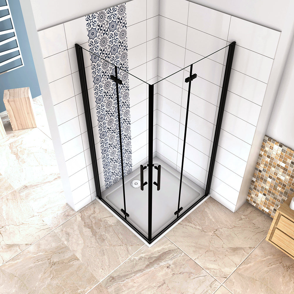 190cm Box Doccia Angolare Doppia Porta Battente Pieghevole in Vetro Temperato Trasparente 5mm Anticalcare Telaio Nero Opaco