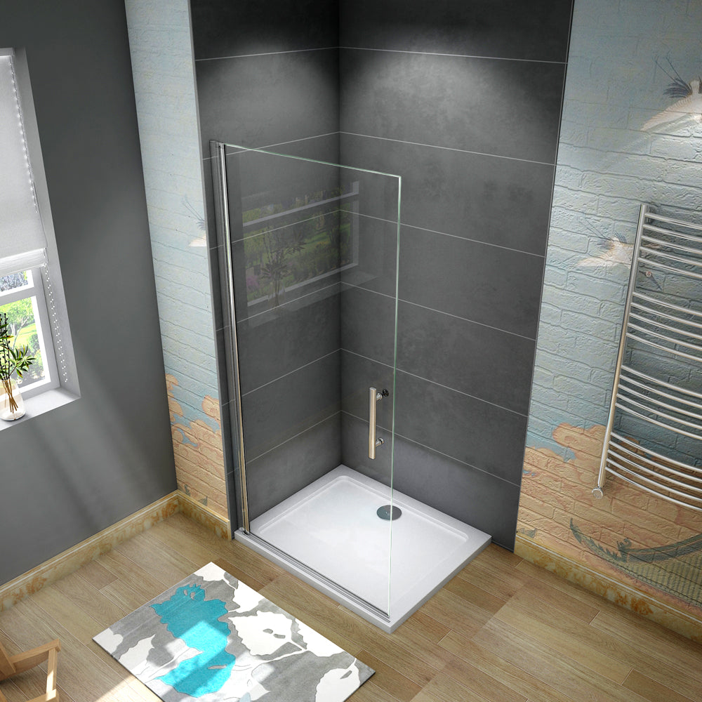 Aica WALK IN Parete Doccia Movibile Girevole Verso Interno e Esterno in Vetro 6 mm Trasparente Temperato Anticalcare Telaio Cromato Lucido