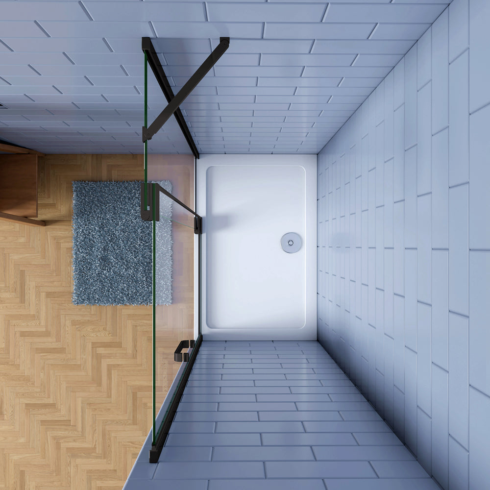 Porta Doccia per Nicchia Apertura Battente 2 Pannelli in Vetro Temperato 8 mm Anticalcare Telaio Nero Opaco