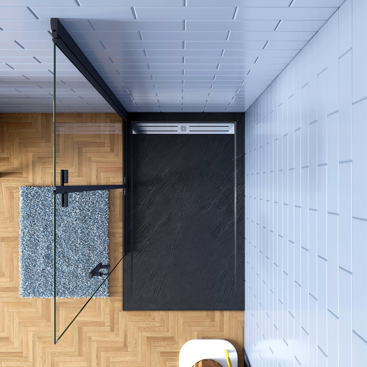 Walk in Parete Doccia Movibile 2 Pannelli Pieghevoli a Libro 65-115x190 cm in Vetro 5mm Trasparente Temperato Anticalcare Telaio Nero Opaco