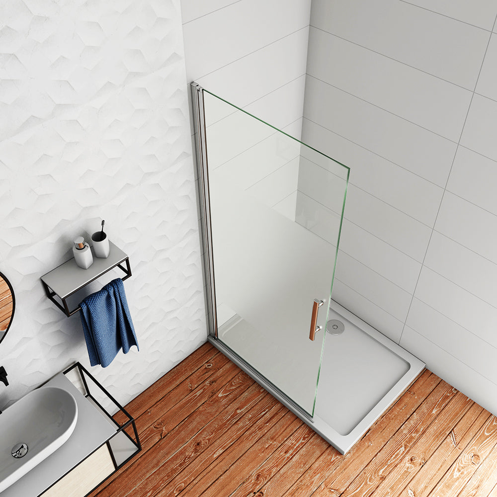 WALK IN Parete Doccia Movibile Girevole Verso Interno e Esterno in Vetro 6mm Temperato Anticalcare Fascia Satinata Opaca Telaio Cromato Lucido