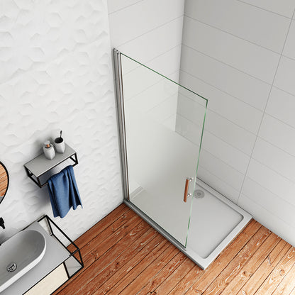 WALK IN Parete Doccia Movibile Girevole Verso Interno e Esterno in Vetro 6mm Temperato Anticalcare Fascia Satinata Opaca Telaio Cromato Lucido