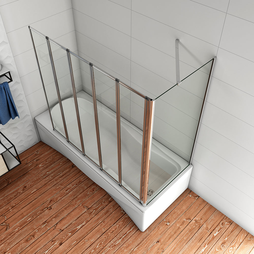 120cm Parete Doccia Sopravasca Angolare 5 Ante Pieghevoli Vetro con Parete Laterale 70cm Vetro Temperato Trasparente Telai Cromi Lucidi