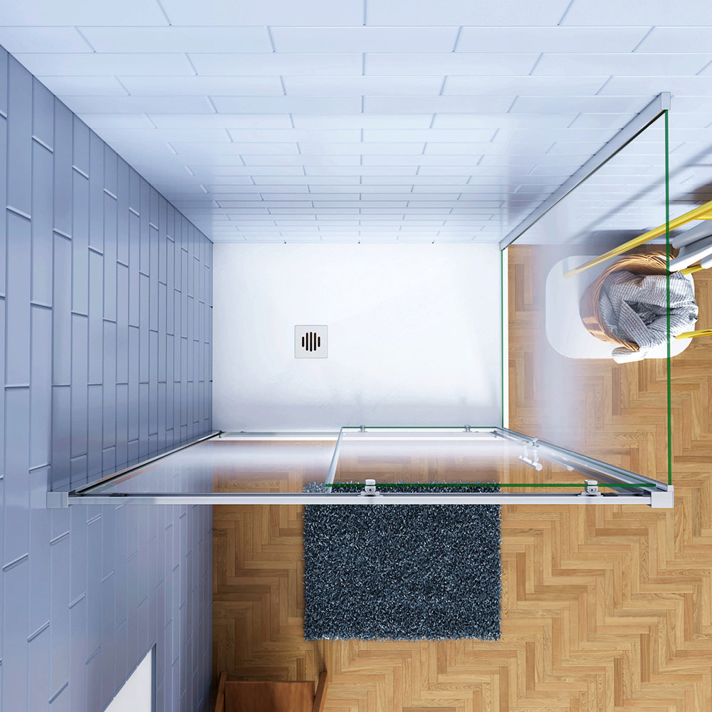 190cm Box Doccia Angolare Porta Scorrevole con Parete Fissa in Vetro Temperato Serigrafato Opaco Graduale Profili Cromato Lucido