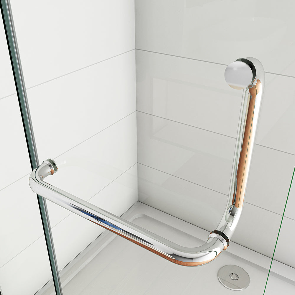WALK IN Paretina Fissa + Porta Movibile Vetro 8mm Trasparente Temperato Anticalcare con Portasciugamano Barra Stabilizzatrice