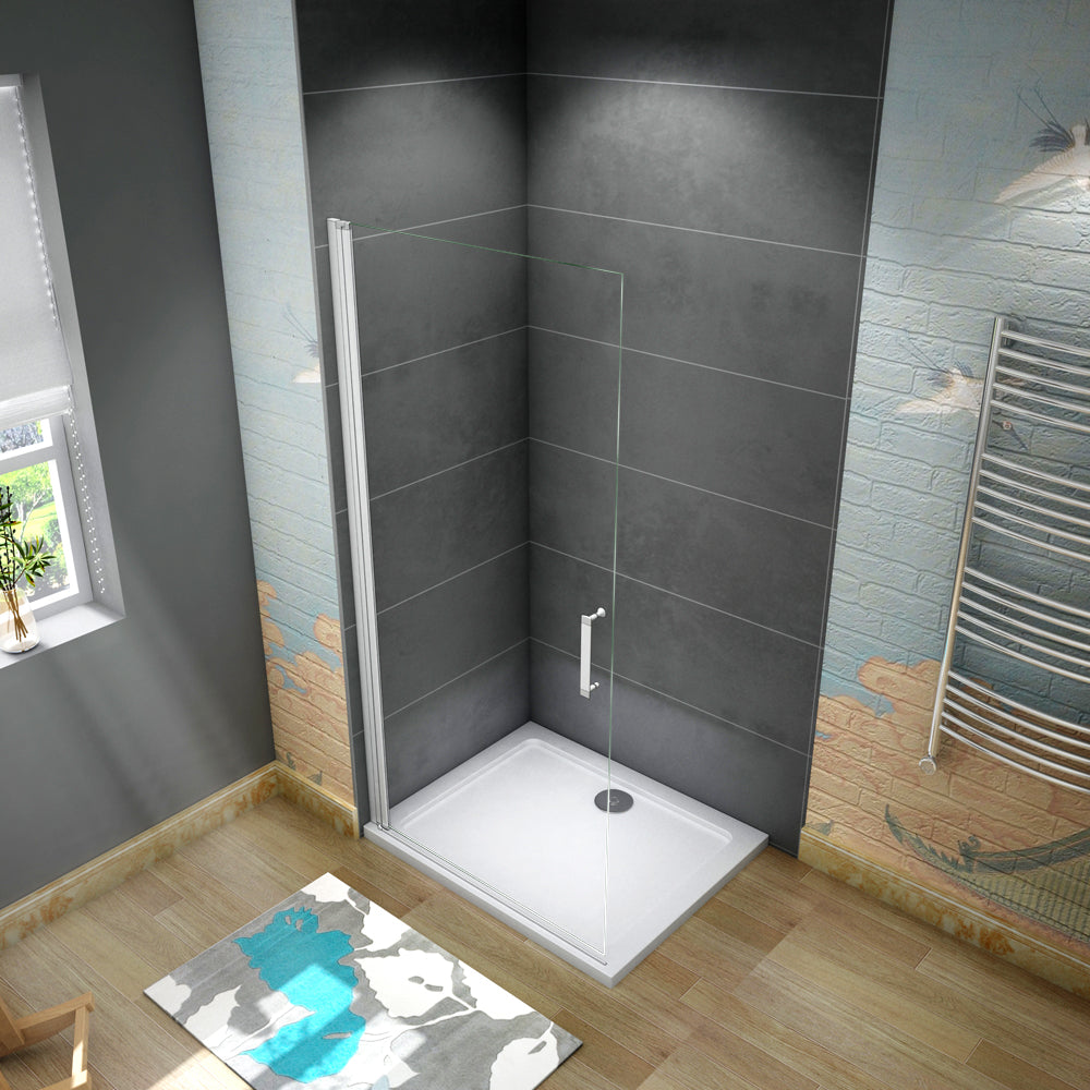 Aica WALK IN Parete Doccia Movibile Girevole Verso Interno e Esterno in Vetro 5 mm Trasparente Temperato Telaio Bianco Argenteo Opaco 75x185