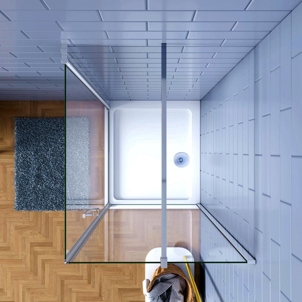 Aica Box Doccia Angolare Porta Battente 187/197cm con Parete Fissa Vetro Temperato Trasparente 6 mm Anticalcare Barra Stabilizzatrice 140cm