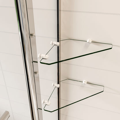 Aica 120x140 cm Sopravasca Parete Per Vasca Girevole 240° Vetro Temperato 6 mm Trasparente Inclusi Due Ripiani Maniglia Portasciugamani