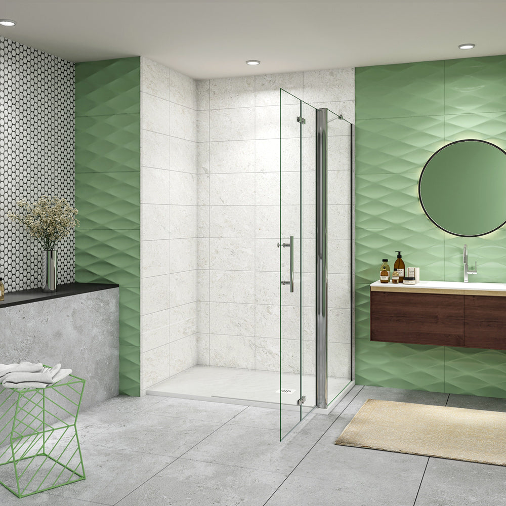 185 cm Box Doccia Walk In Parete Fissa + Porta Pieghevole Vetro da 6mm Temperato Anticalcare Barra Stabilizzatrice 45cm Cromo Lucido