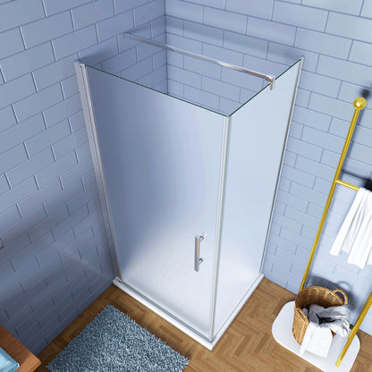 Aica 195cm Box Doccia Angolare Porta Battente con Parete Fissa in Vetro Temperato Satinato Opaco 6mm Anticalcare con Barra Stabilizzatrice 90cm