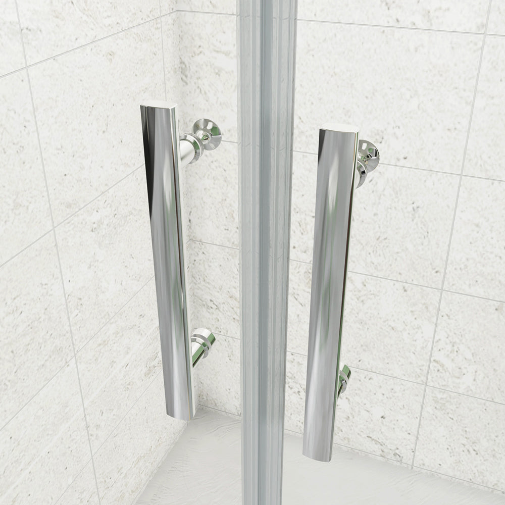 185cm Box Doccia a Tre Lati Porta Battente Saloon Doppia Parete Fissa Vetro da 6mm Temperato Anticalcare Barra Stabilizzatrice 45cm Cromo Lucido