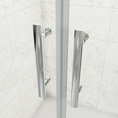195cm Box Doccia a Tre Lati Porta Battente Saloon Doppia Parete Fissa Vetro da 6mm Temperato Anticalcare Barra Stabilizzatrice 45cm Cromo Lucido