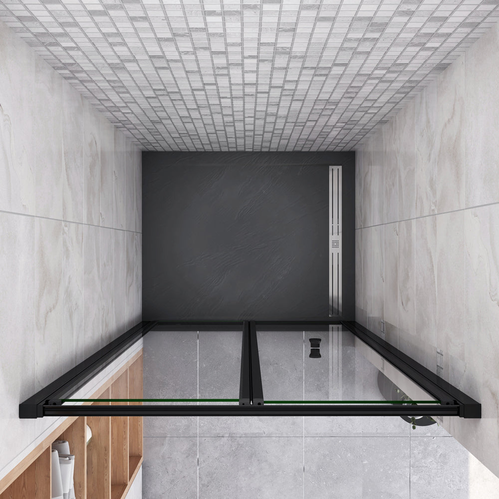 185cm Box Doccia per Nicchia Porta a Soffietto Vetro Temperato 5mm Trasparente Profilo Nero Opaco