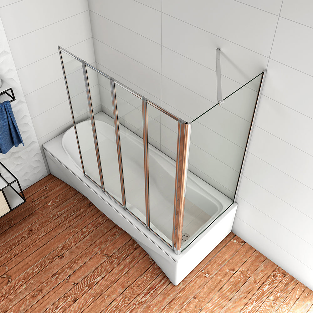 100cm Parete Doccia Sopravasca Angolare 4 Ante Pieghevoli Vetro con Parete Laterale Vetro Temperato Trasparente Telai Cromi Lucidi