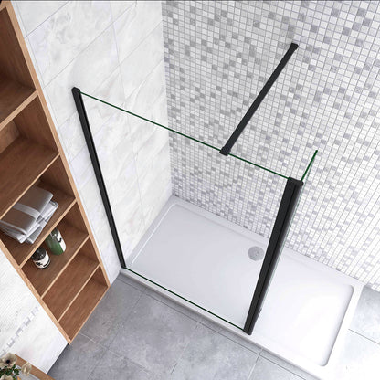 Box Doccia Walk in Due Pareti una Fissa? Mobile Vetro 8mm Temperato Trasparente Anticalcare Barra Stabilizzatrice Nero Opaco
